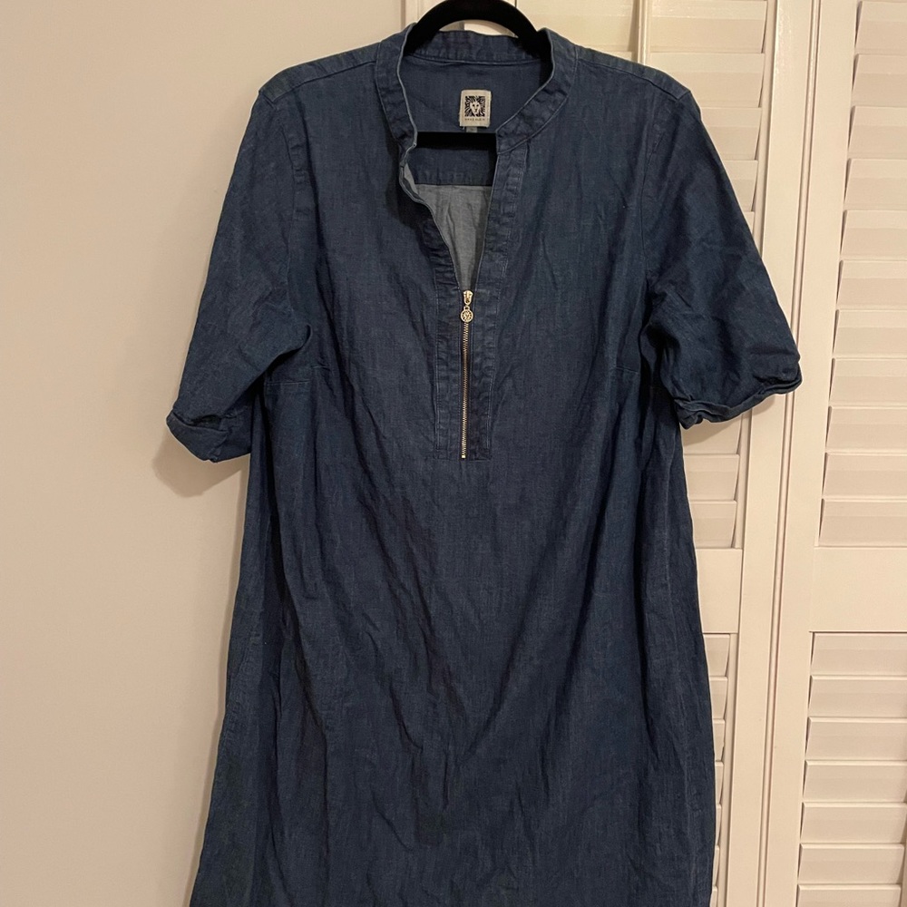 Anne Klein jeans dress with gold zipper detail 2X